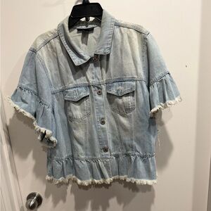 Ashley Stewart Pale Blue Denim Jacket with Button Front